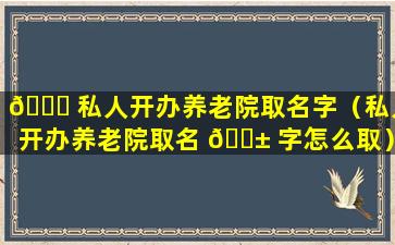 🐋 私人开办养老院取名字（私人开办养老院取名 🐱 字怎么取）